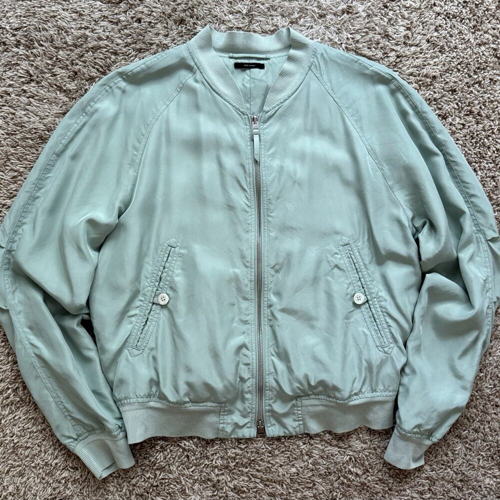 Tom Ford Raglan Sleeve Silk Habotai Bomber Jacket Iced Pistachio Green IT 50 / M